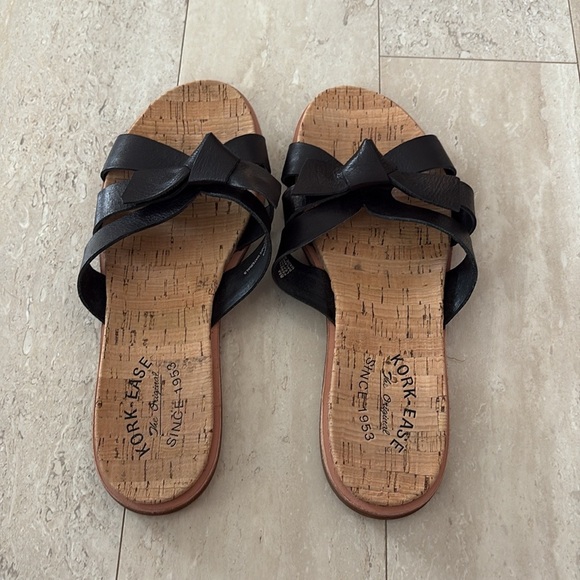 Kork-Ease Brigit Leather Bow Slip-On Slide Sandals Black 8 - Picture 4 of 7